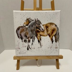 Watercolor Horses Canvas Art - Brown & Gray 8“ x 8“. horse painting, horse decor